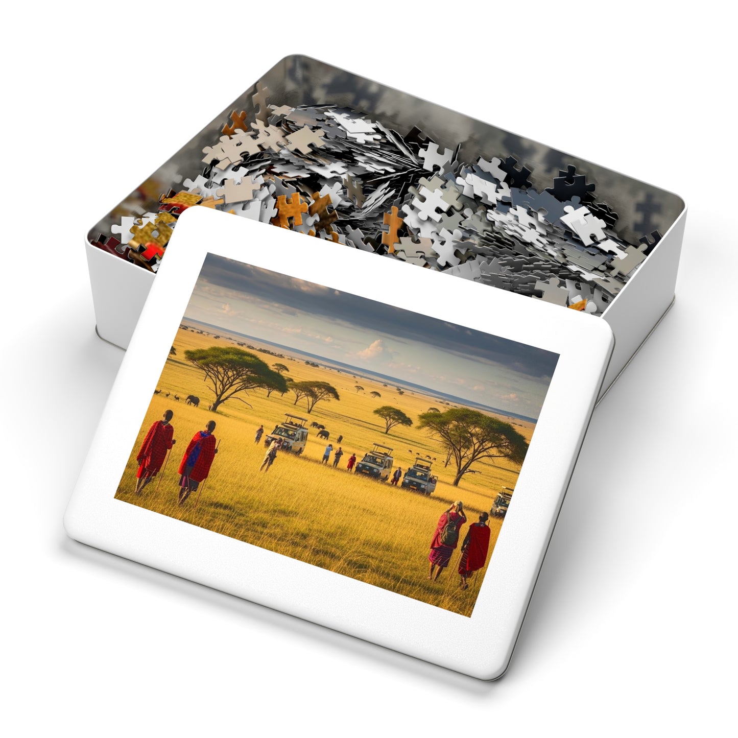 African Savanna Safari Jigsaw Puzzle 🦁 Golden Plains, Acacia Trees & Wildlife Adventure Scene