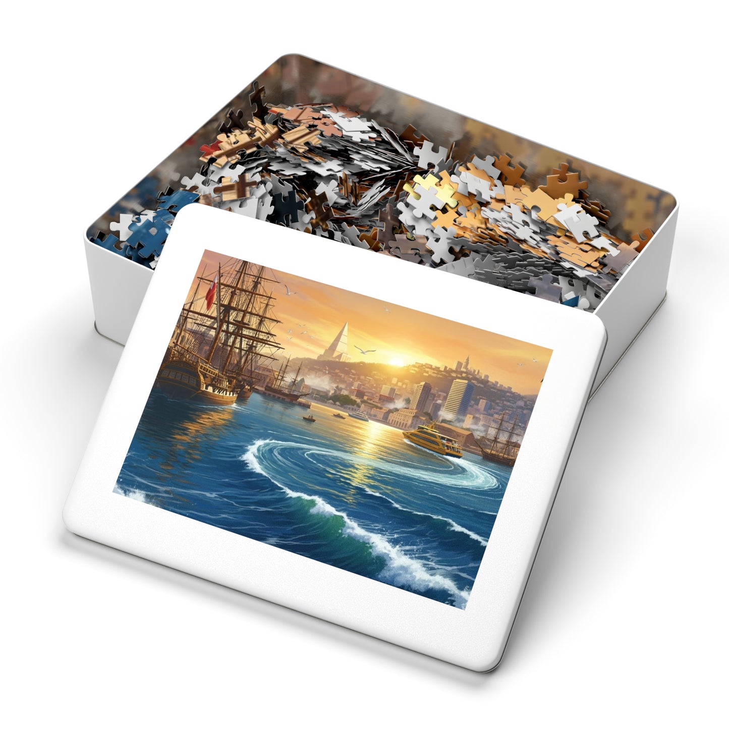 Sunset Harbor Jigsaw Puzzle | Coastal City Sailing