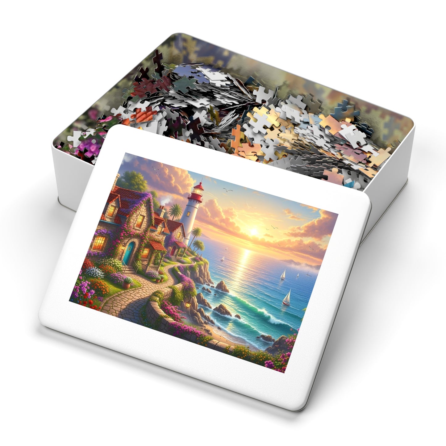 Coastal Lighthouse Sunset Jigsaw Puzzle