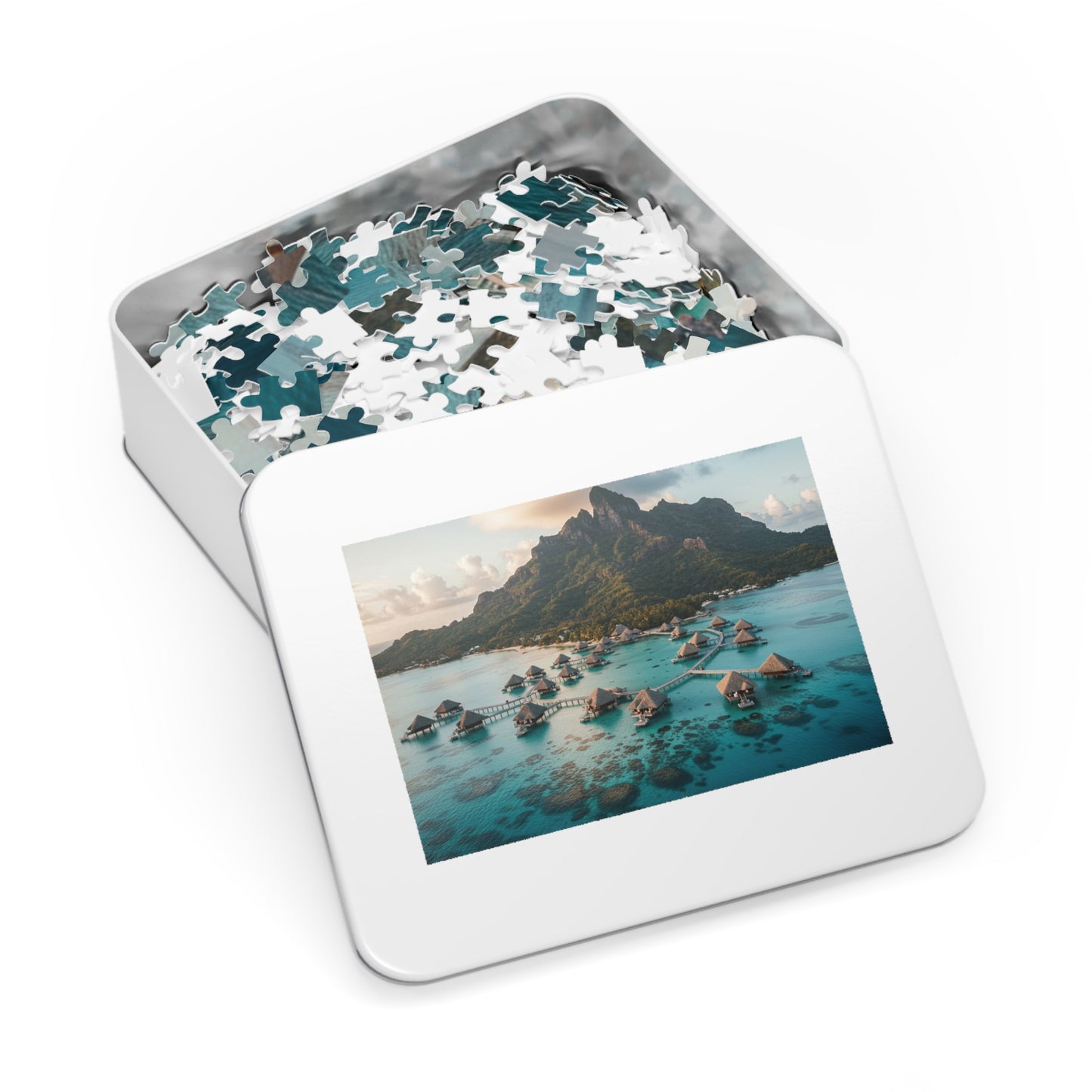 110, 252, 500, 1000, 2000 pcs Tropical Island Jigsaw Puzzle, Scenic Paradise Puzzle, Exotic Vacation Puzzle, Breathtaking Tropical Bay with Overwater Retreats