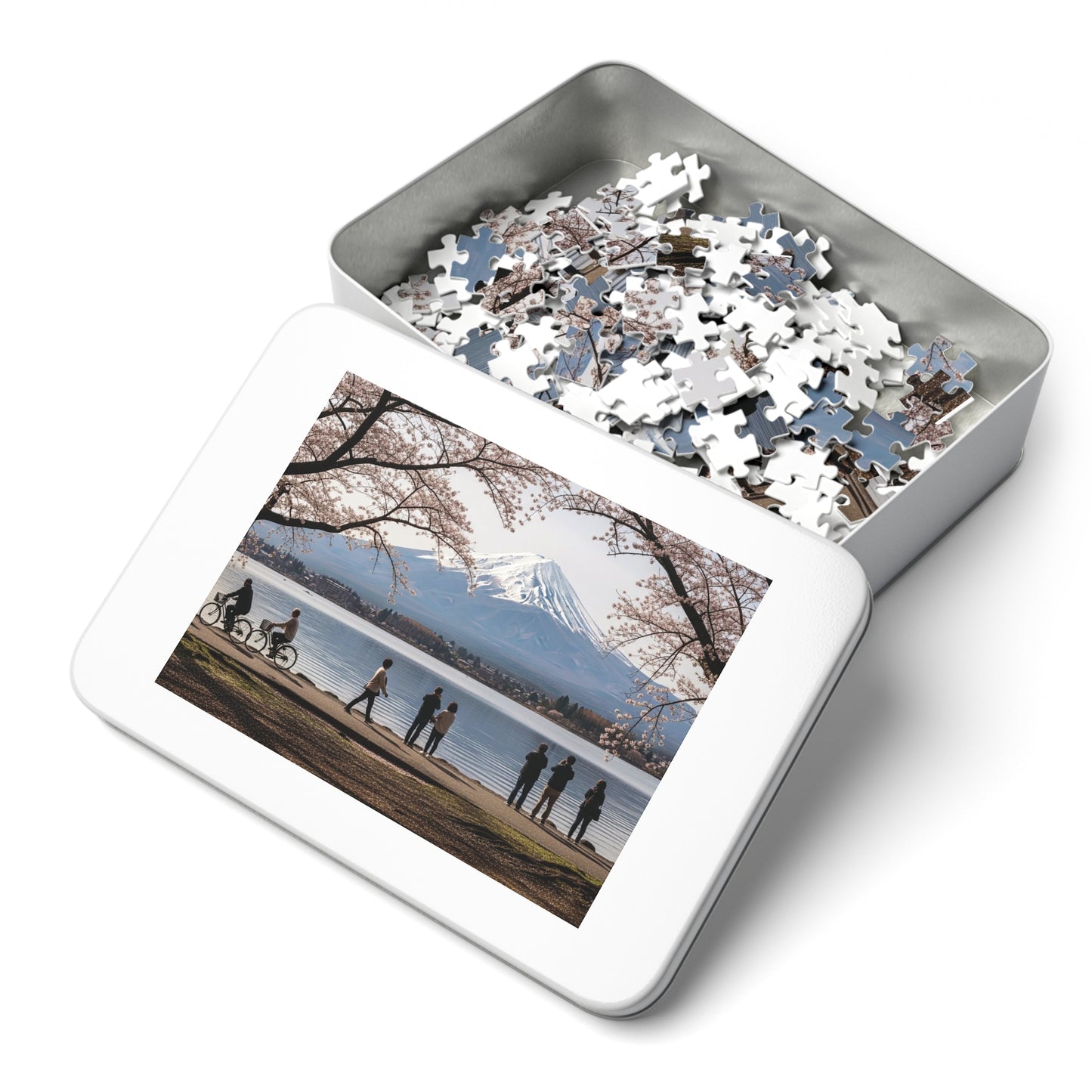 Mount Fuji Cherry Blossom Lake Jigsaw Puzzle 🌸 Snow Capped Peak, Sakura Frames & Serene Japan View