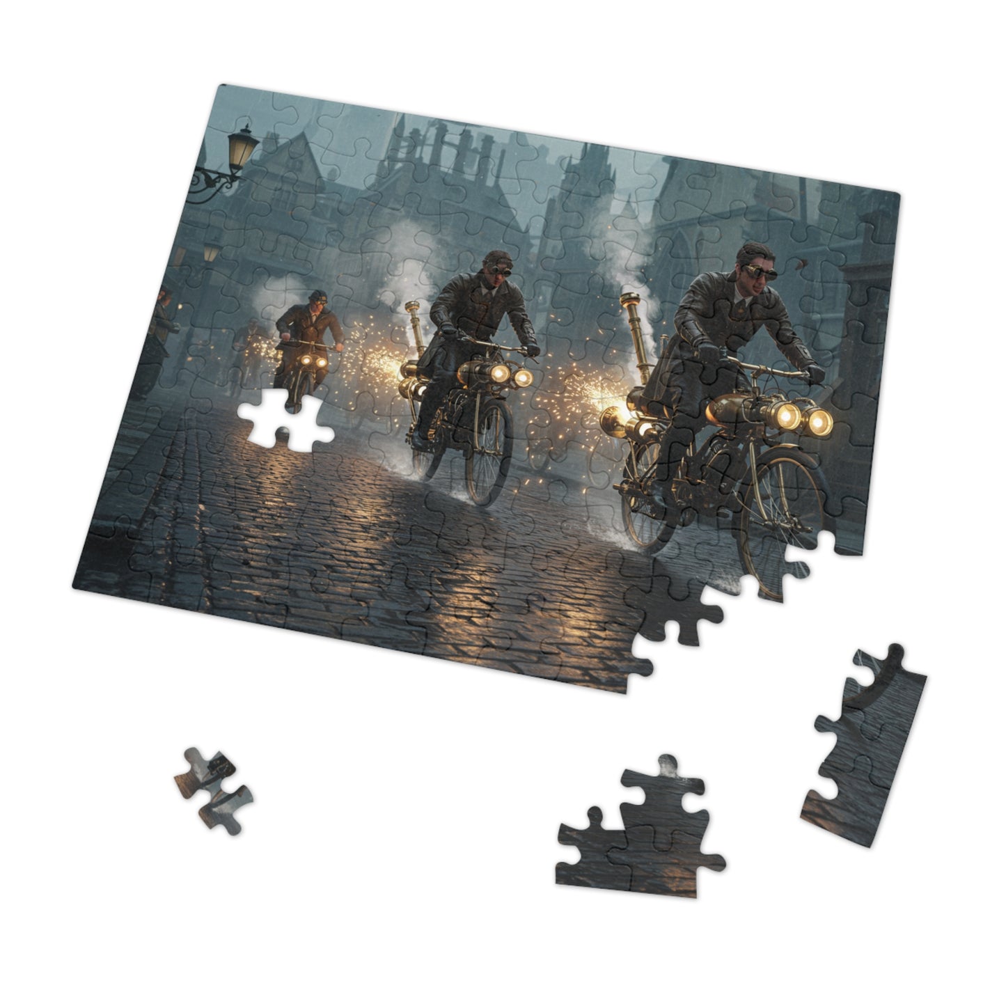 110, 252, 500, 1000, 2000 pcs Steampunk Bicycle Jigsaw Puzzle, Vintage Bike Puzzle, Collectible Puzzle, Retro-Futuristic Bike Puzzle, Victorian Steampunk City Puzzle, Industrial Adventure Jigsaw