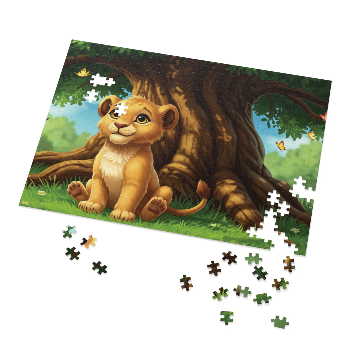 30, 110, 252, 500 Adorable Lion Cub Jigsaw Puzzle with Tin, Little Lion Under the Tree – Nature Puzzle for Children & Animal Lovers, Whimsical Wildlife for Kids & Families