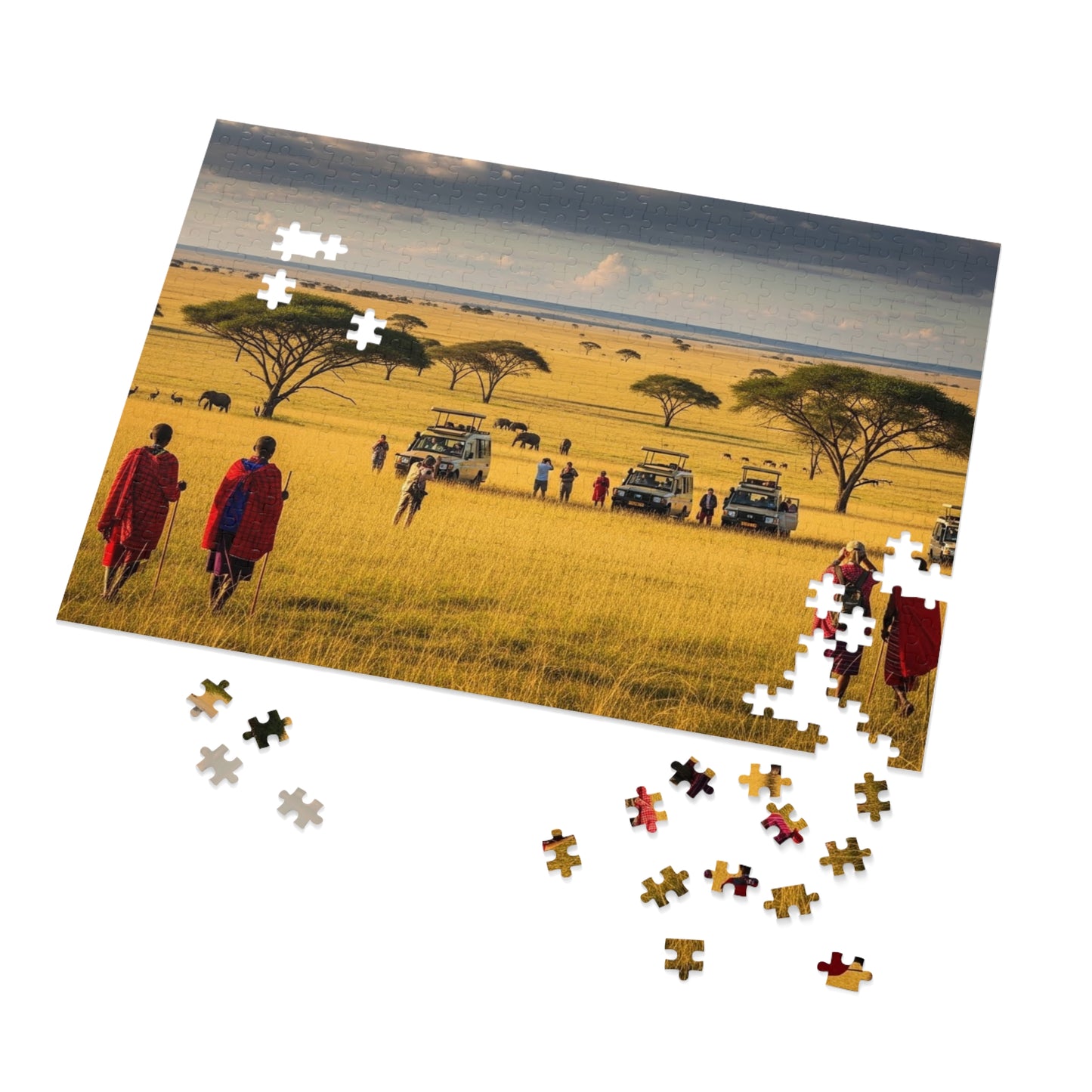 African Savanna Safari Jigsaw Puzzle 🦁 Golden Plains, Acacia Trees & Wildlife Adventure Scene