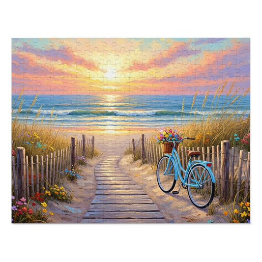 Beach Boardwalk at Sunset Puzzle 🧩 Serene Ocean Landscape Art