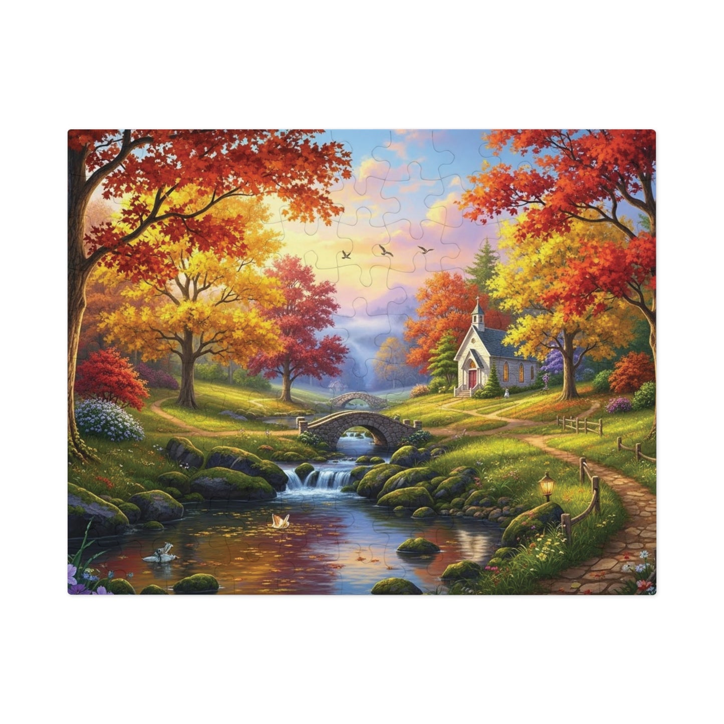 Autumn Chapel Serenity Jigsaw Puzzle