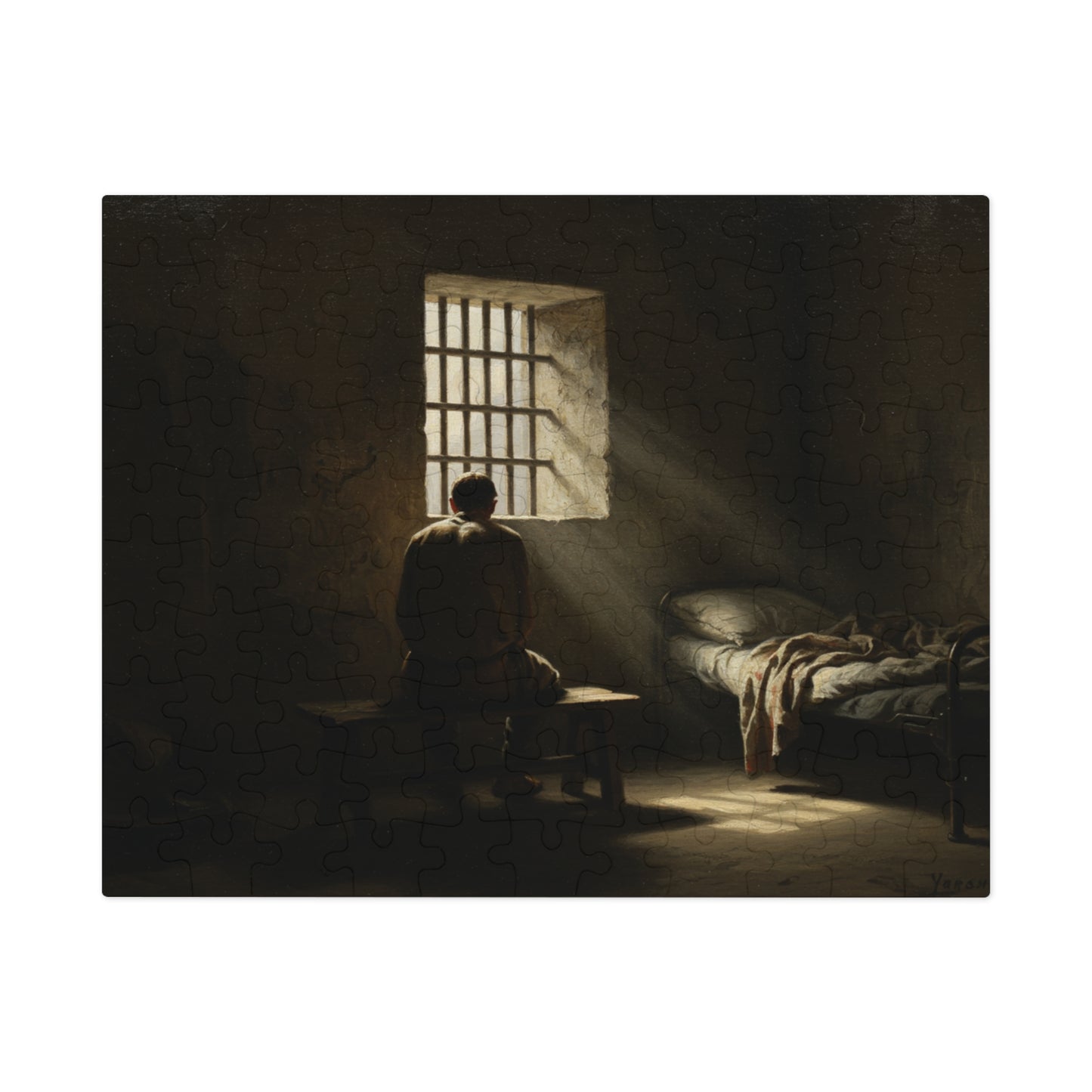 110, 252, 500, 1000, 2000 Contemplative Jigsaw Puzzle, Solitary Prison Cell Jigsaw Puzzle, Lonely Reflection Puzzle, Dark Prison Room Jigsaw