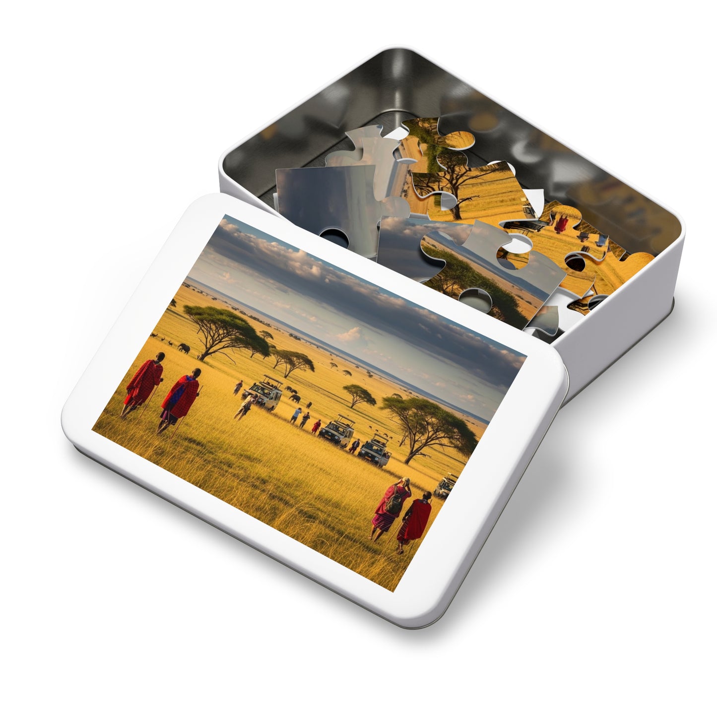 African Savanna Safari Jigsaw Puzzle 🦁 Golden Plains, Acacia Trees & Wildlife Adventure Scene