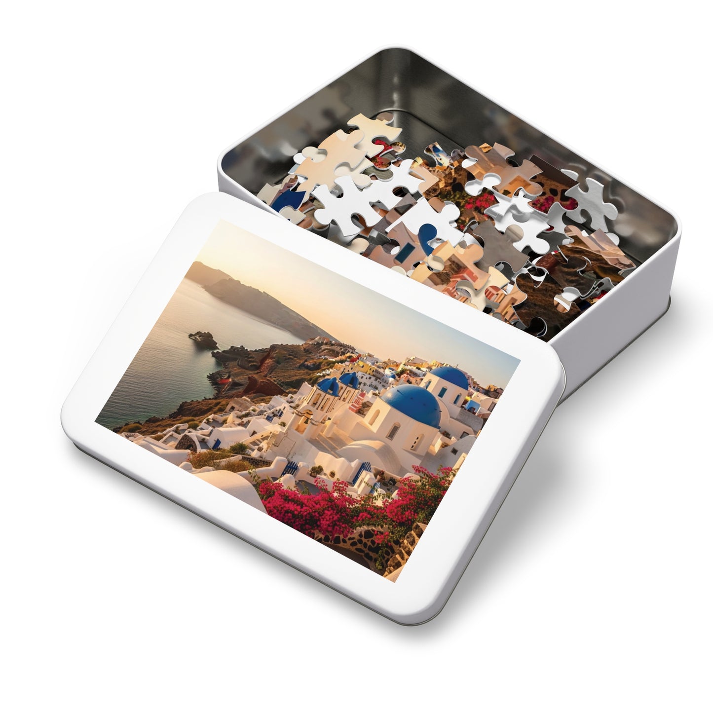 Santorini Sunset Cliffside Jigsaw Puzzle ☀️ Blue Domes Over the Aegean Sea