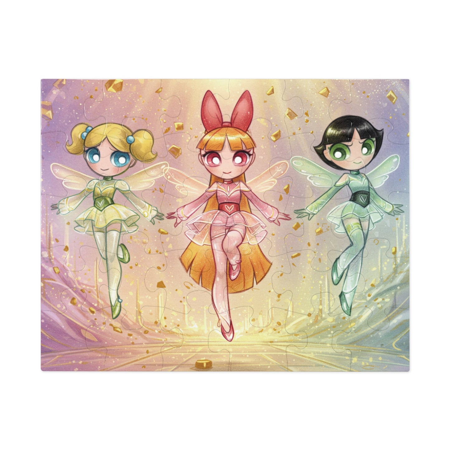 30, 110, 252 pcs Magical Fairy Trio Jigsaw Puzzle, Colorful Fairies in a Glittering World, Pastel Fantasy Puzzle, Glittering Fairy Puzzle