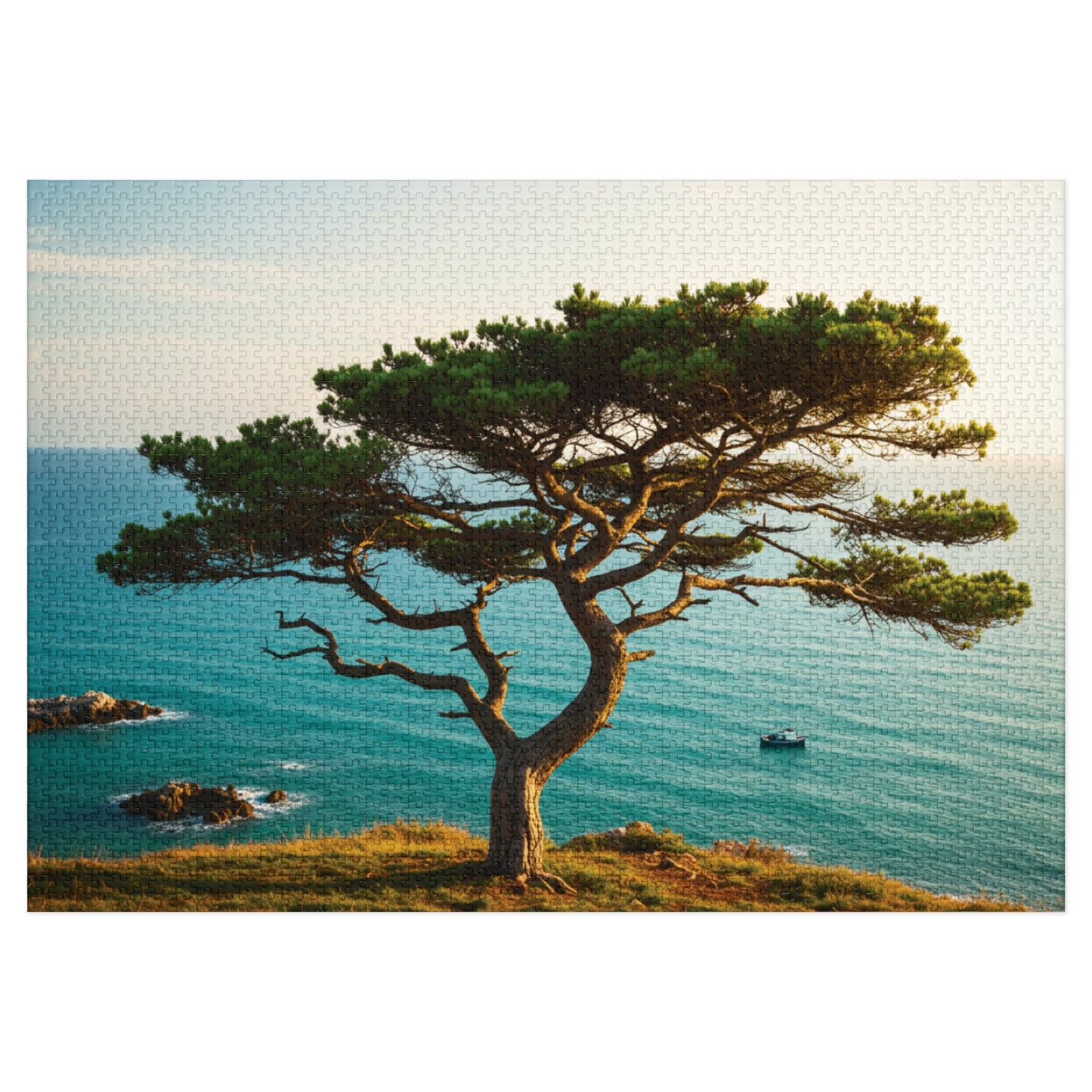 Coastal Tree & Ocean View Jigsaw Puzzle (110, 252, 500, 1000, 2000 pcs) – Serene Cliffside Scene in Gift Tin