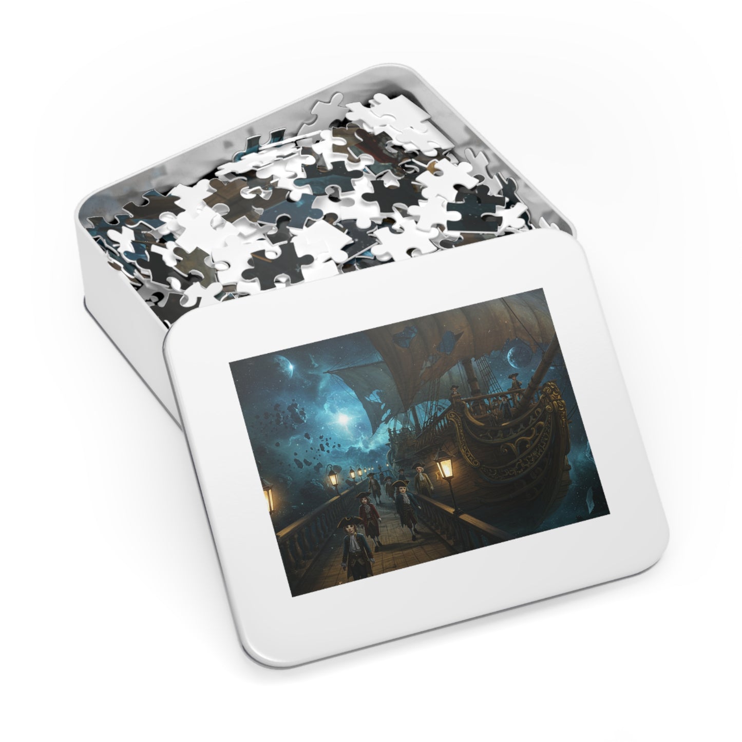 Fantasy Night Ship Jigsaw Puzzle Moonlit Sky and Lantern Deck Scene