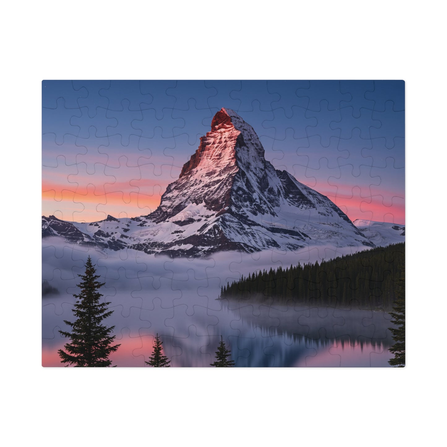 110, 252, 500, 1000, 2000, Snowy Mountain Peak Jigsaw Puzzle –  Alpine Majesty & Mirror Lake Sunset Scene, Scenic Nature Puzzle in Gift Tin (252–2000 Pieces)