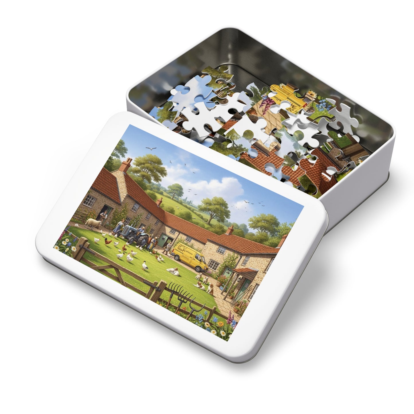 Countryside Village Farm Jigsaw Puzzle with Dogs Chickens and Sheep