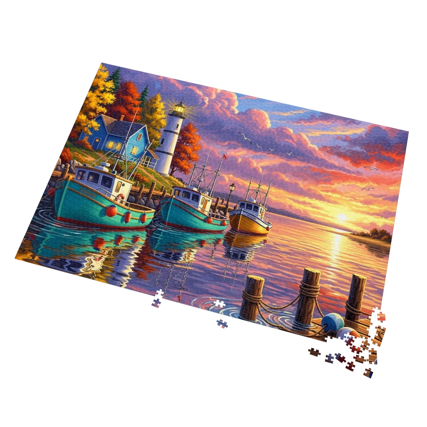 Autumn Harbor Lighthouse Jigsaw Puzzle
