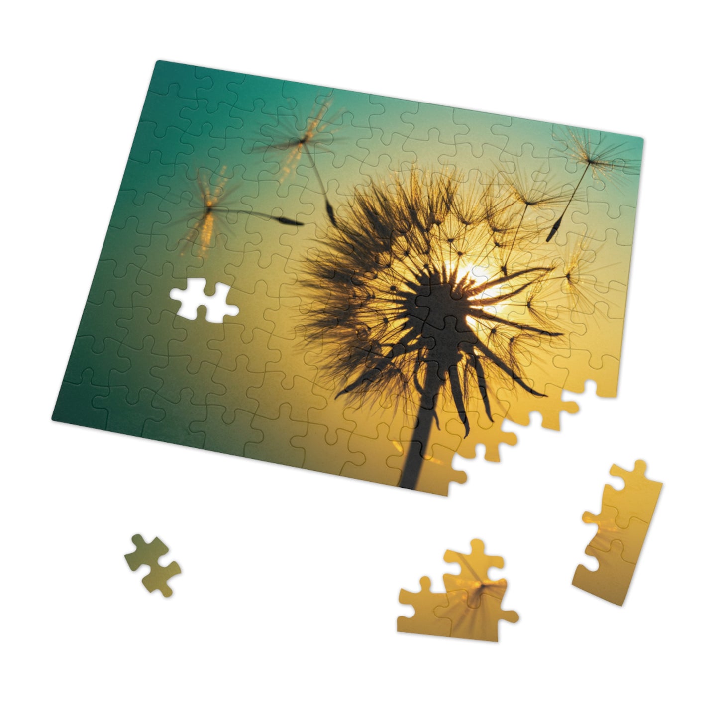 110, 252, 500, 1000, 2000 jigsaw puzzle | Golden Dandelion Glow Puzzle – Serene Nature Jigsaw | Peaceful Sunset Art