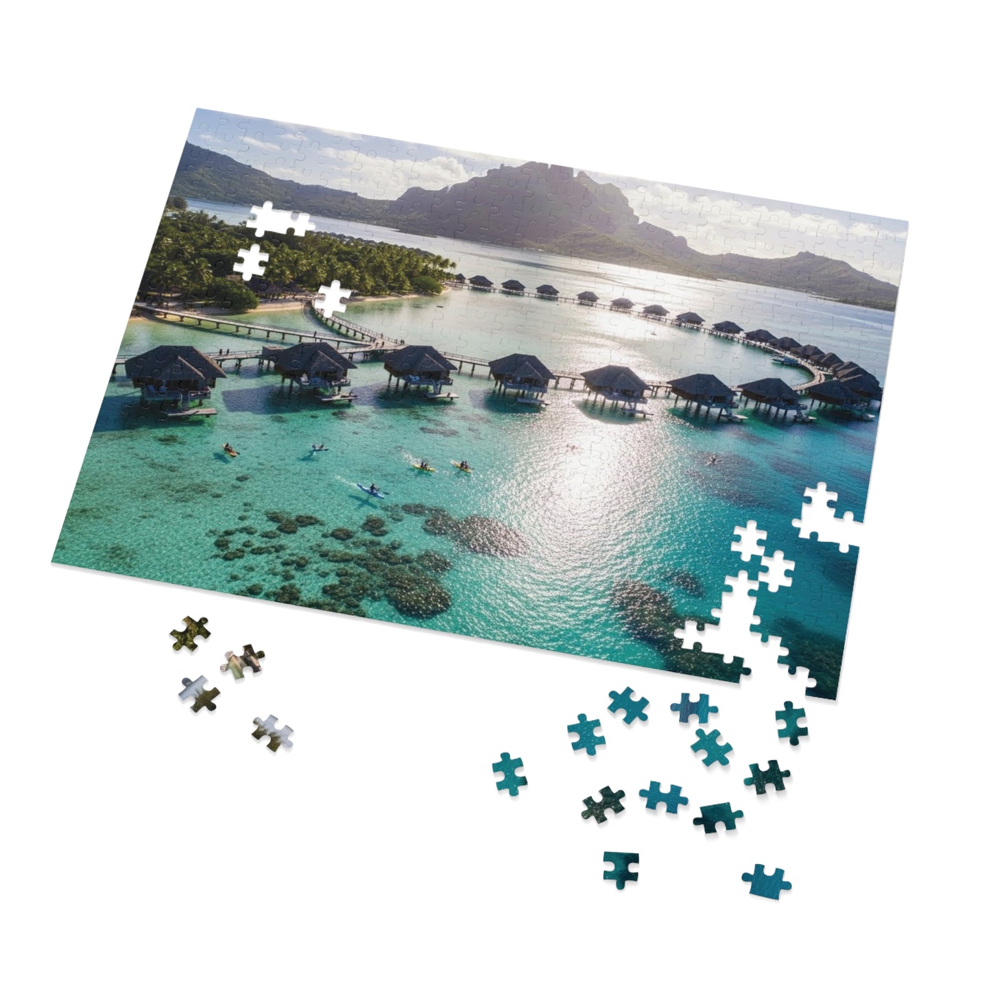Bora Bora Overwater Bungalows Jigsaw Puzzle 🌴 Crystal Lagoon, Tropical Island Paradise & Luxury Resort View