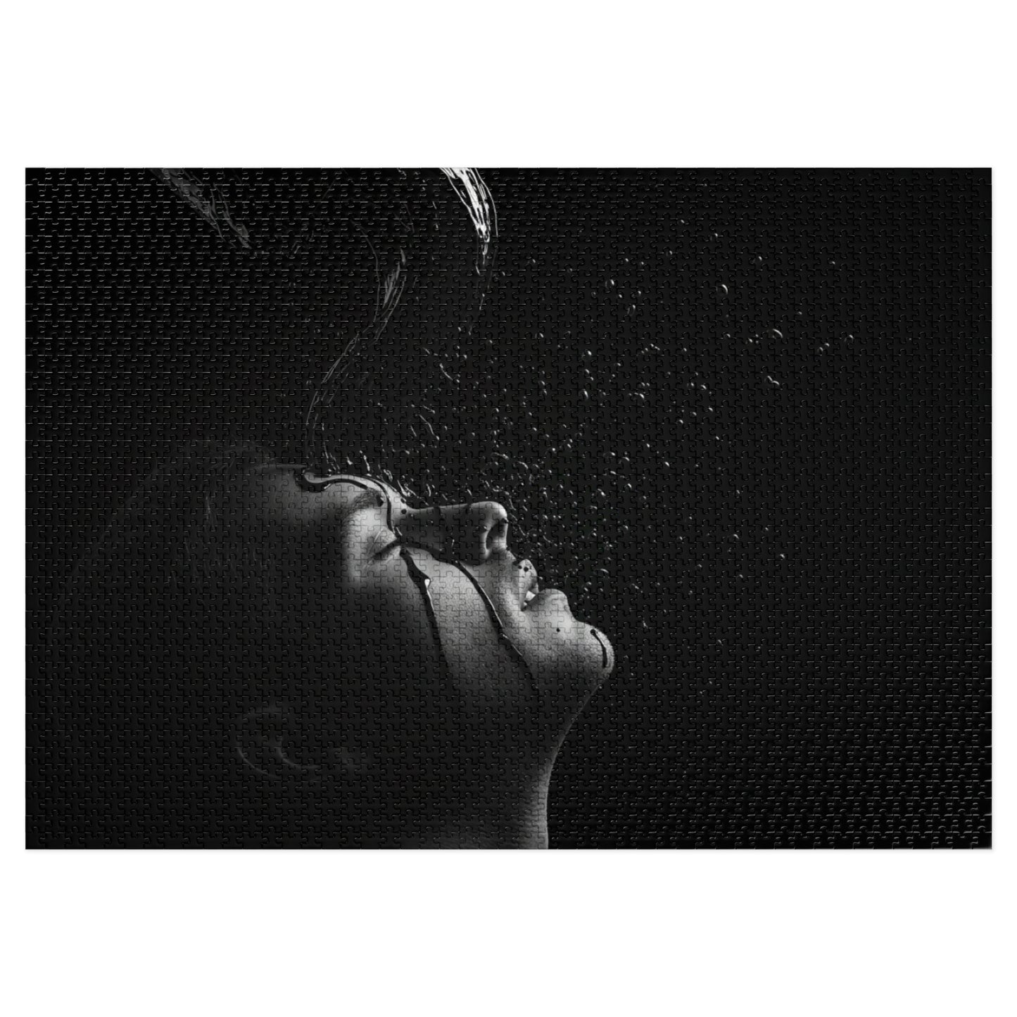500, 1000, 2000 pcs Abstract Black Liquid Splash on Face Jigsaw Puzzle, Black Fluid Pour Over Face Jigsaw Puzzle
