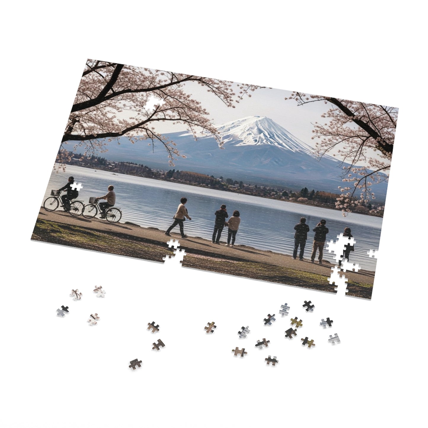 Mount Fuji Cherry Blossom Lake Jigsaw Puzzle 🌸 Snow Capped Peak, Sakura Frames & Serene Japan View