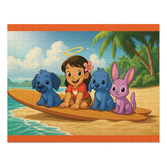 30, 110, 252, 500 Tropical Island Friends Puzzle, Wholesome Surfboard Companions Jigsaw, Adorable Island Adventure Puzzle, Bright Ocean Friends Puzzle