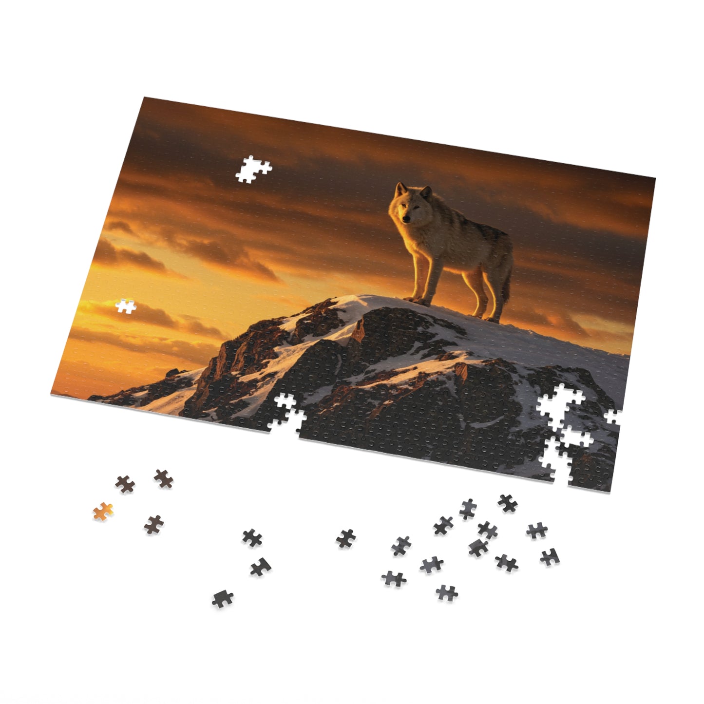 110, 252, 500, 1000, 5000 Wolf Mountain Jigsaw Puzzle with Tin, Lone Wolf at Sunset, Wild Wolf on Snowy Peak, Sunset Wolf Puzzle, Arctic Wolf on Rocky Summit, Wolf in the Wilderness