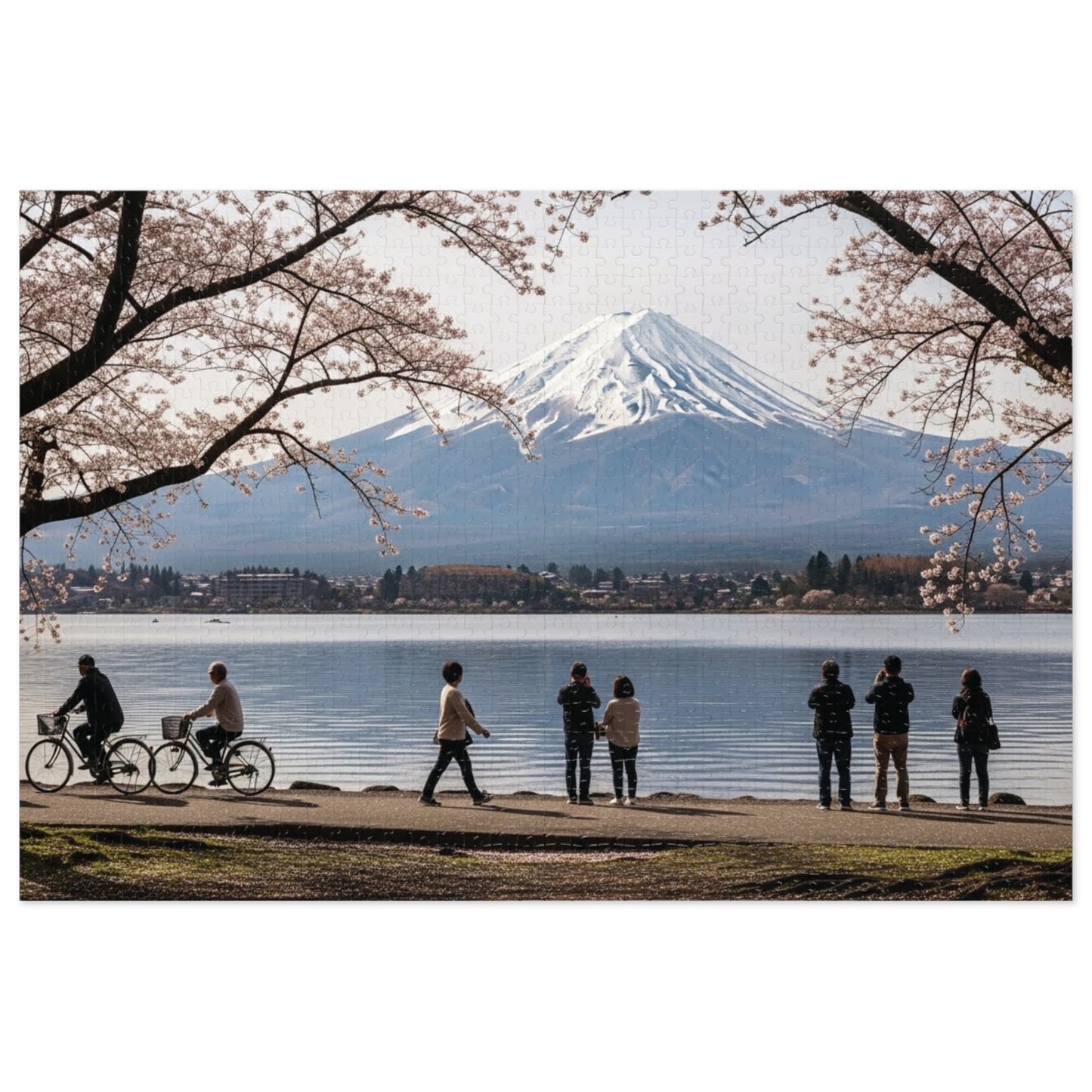 Mount Fuji Cherry Blossom Lake Jigsaw Puzzle 🌸 Snow Capped Peak, Sakura Frames & Serene Japan View