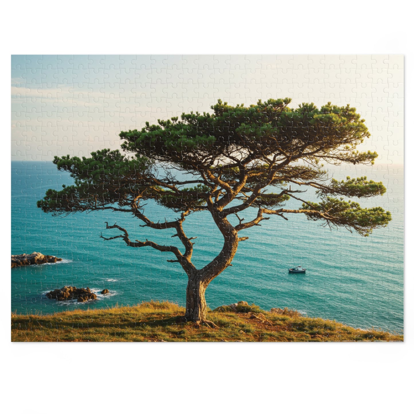 Coastal Tree & Ocean View Jigsaw Puzzle (110, 252, 500, 1000, 2000 pcs) – Serene Cliffside Scene in Gift Tin
