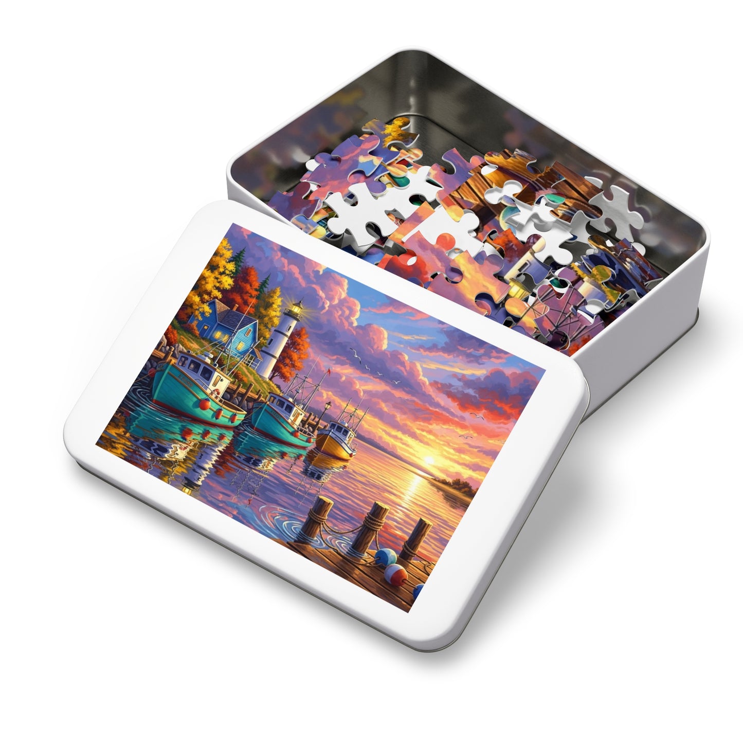 Autumn Harbor Lighthouse Jigsaw Puzzle