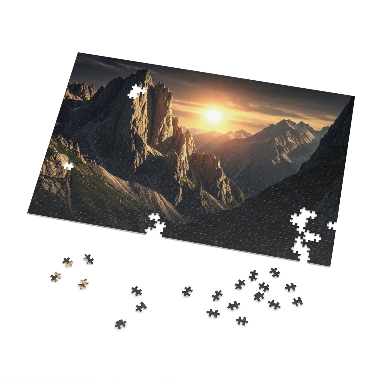110, 252, 500, 1000, 2000 Golden Mountain Sunrise Jigsaw Puzzle – Dramatic Peaks, Sunset Glow, Nature-Inspired Gift in Collector’s Tin