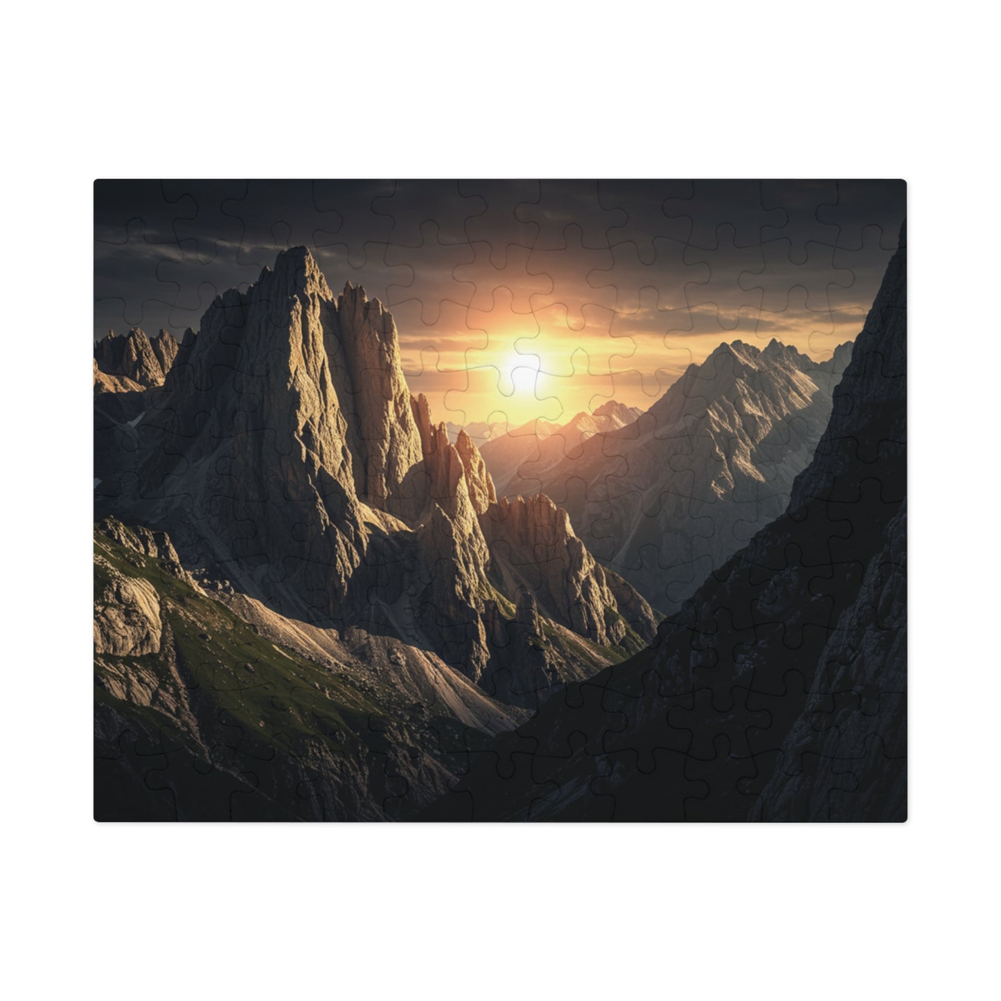 110, 252, 500, 1000, 2000 Golden Mountain Sunrise Jigsaw Puzzle – Dramatic Peaks, Sunset Glow, Nature-Inspired Gift in Collector’s Tin