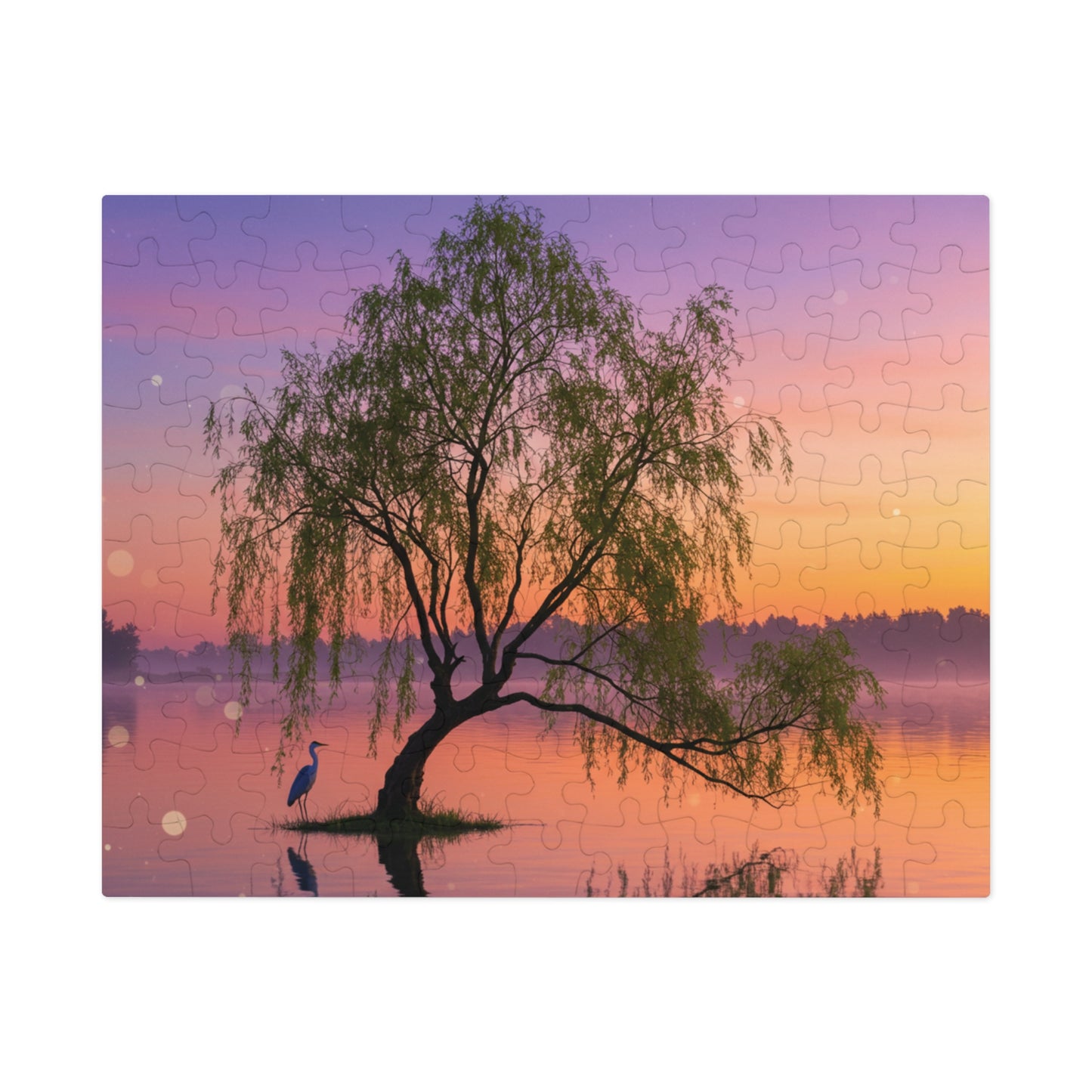 Willow Tree & Heron Jigsaw Puzzle (110, 252, 500, 1000, 2000 pcs) – Sunset Lake Scene in Gift Tin