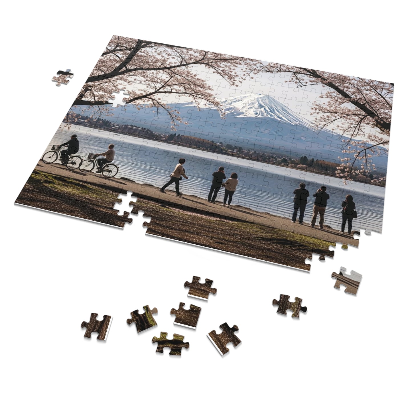 Mount Fuji Cherry Blossom Lake Jigsaw Puzzle 🌸 Snow Capped Peak, Sakura Frames & Serene Japan View