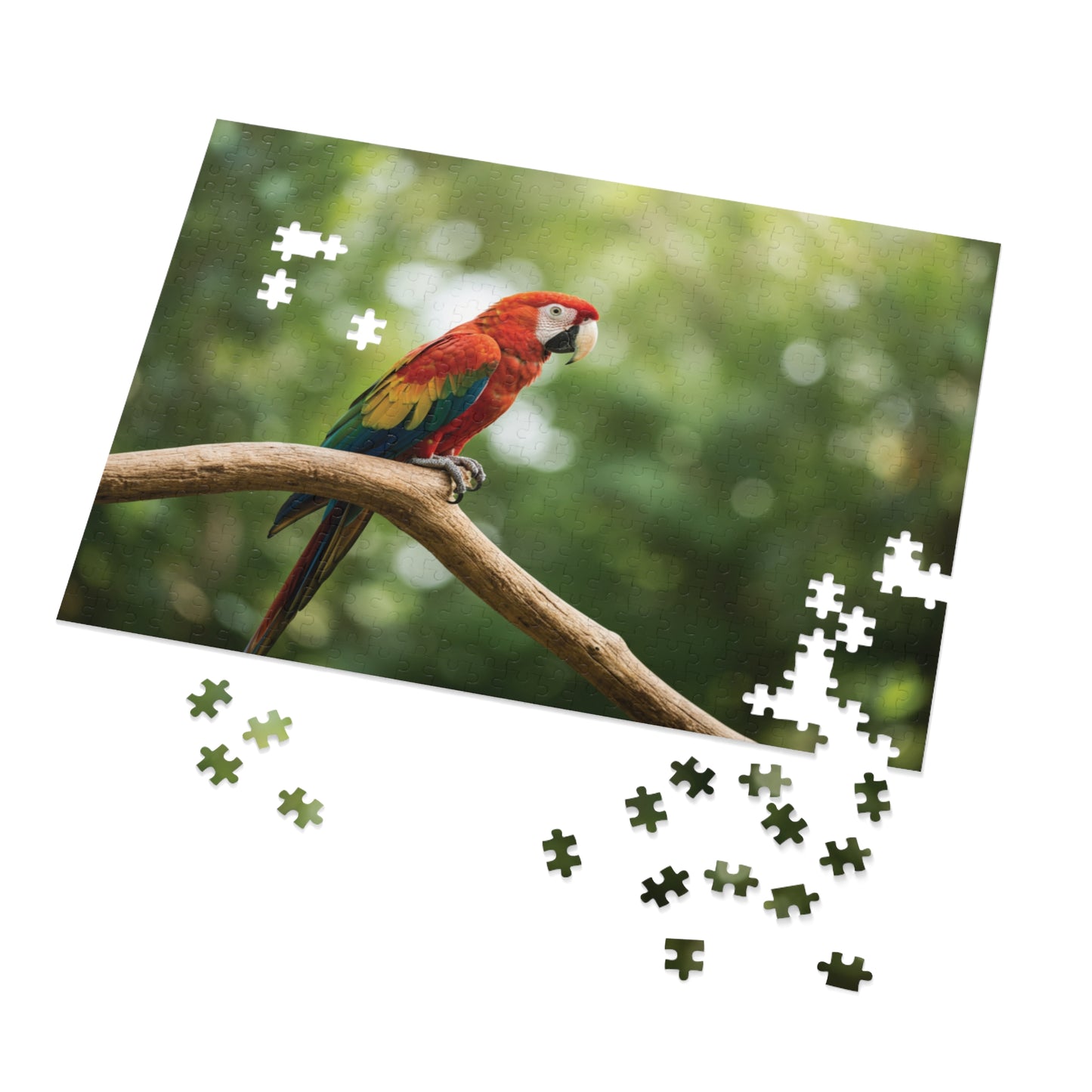 30, 110, 252, 500 pcs Vibrant Parrot on Tree Branch Jigsaw Puzzle, Exotic Bird Jigsaw, Tropical Parrot Puzzle, Rainforest Bird Jigsaw Puzzle, Wildlife Parrot Puzzle