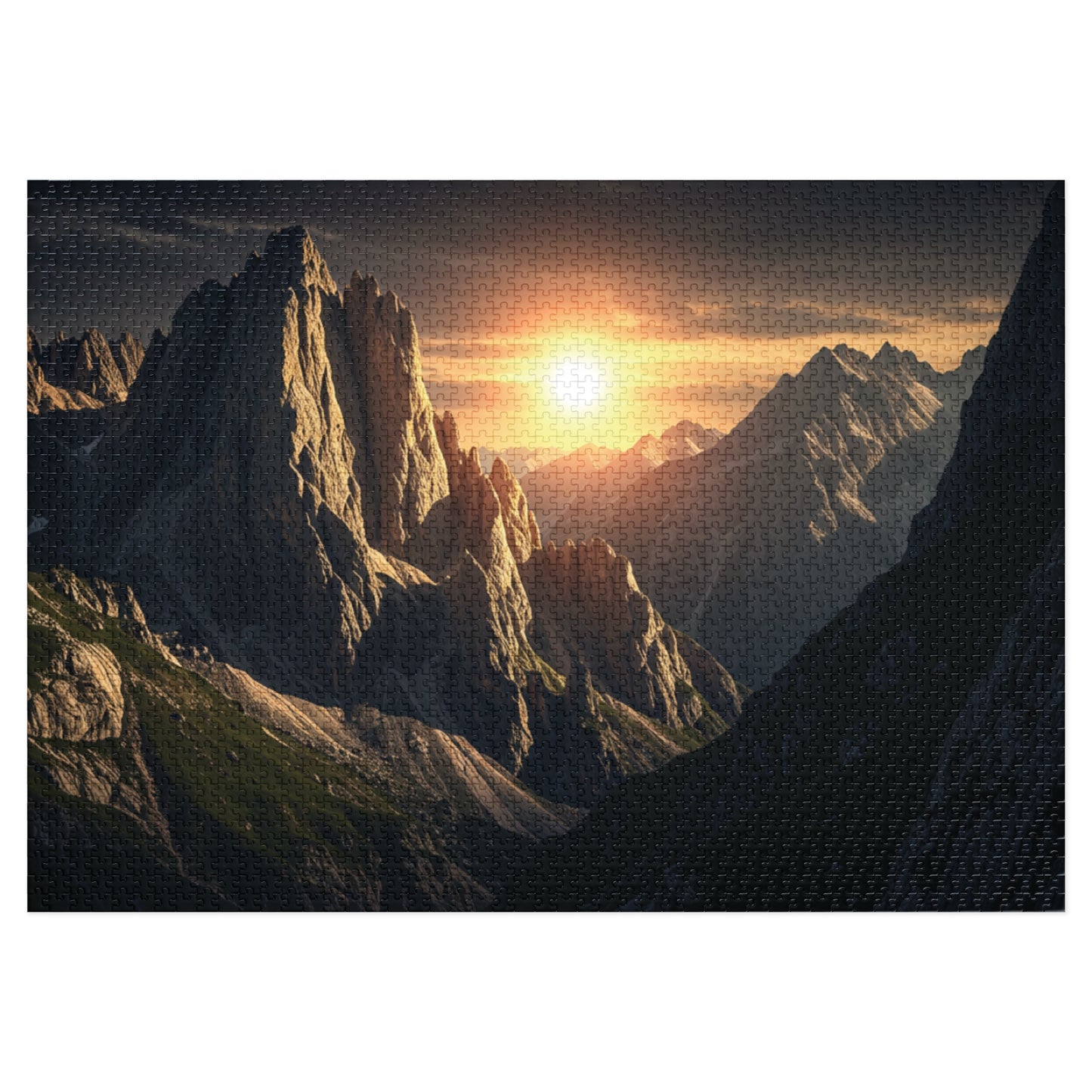 110, 252, 500, 1000, 2000 Golden Mountain Sunrise Jigsaw Puzzle – Dramatic Peaks, Sunset Glow, Nature-Inspired Gift in Collector’s Tin