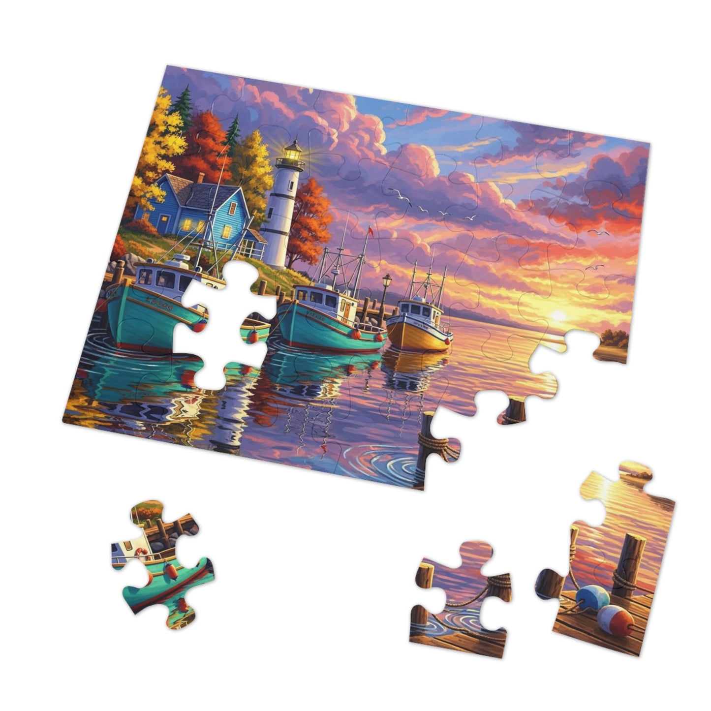 Autumn Harbor Lighthouse Jigsaw Puzzle