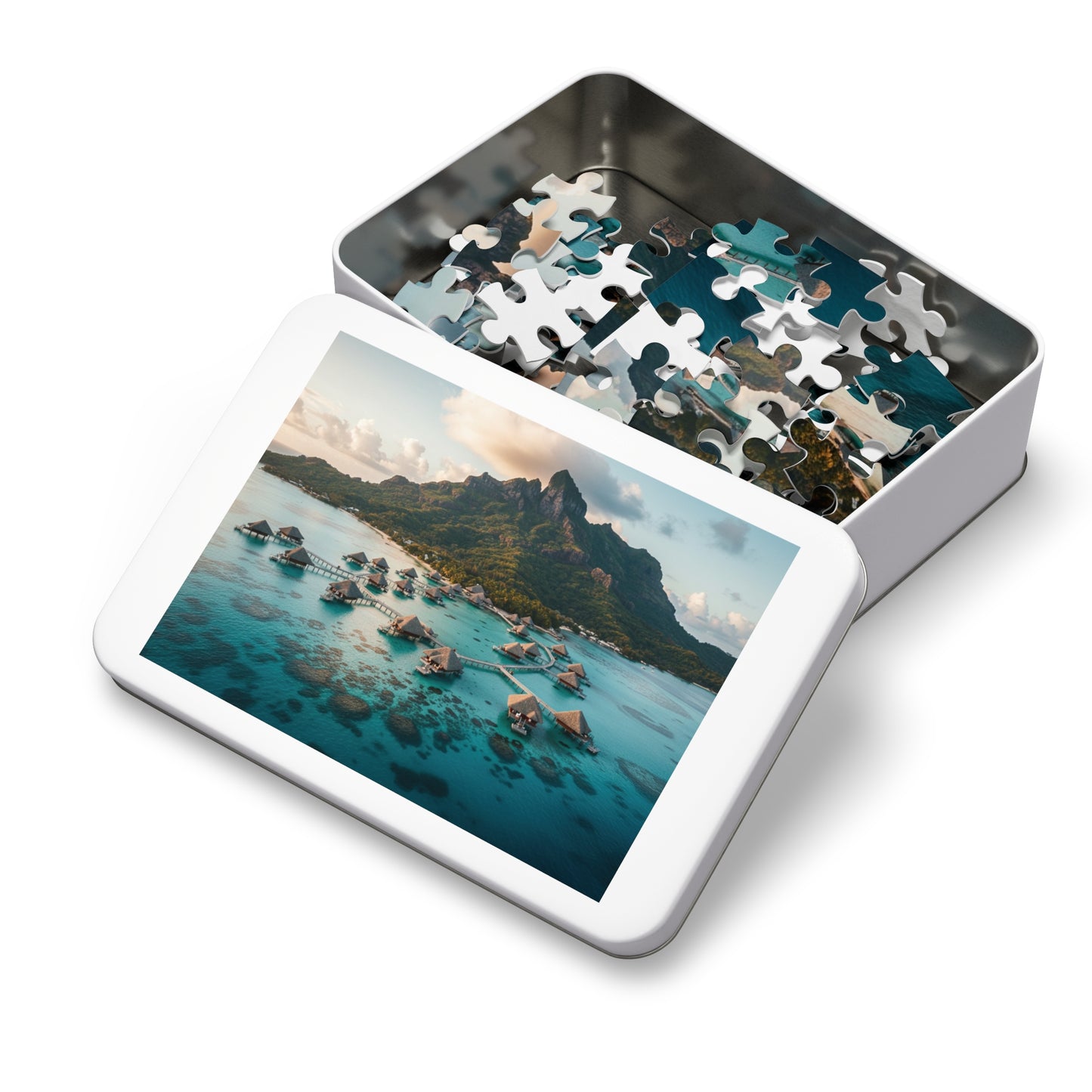 110, 252, 500, 1000, 2000 pcs Tropical Island Jigsaw Puzzle, Scenic Paradise Puzzle, Exotic Vacation Puzzle, Breathtaking Tropical Bay with Overwater Retreats