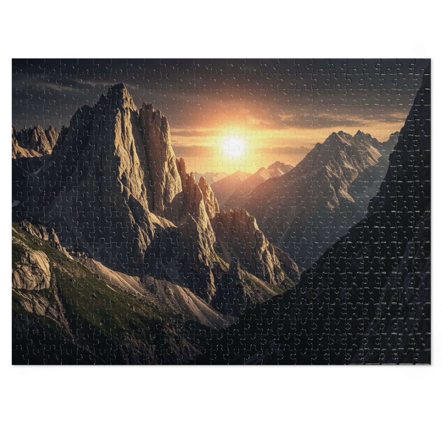 110, 252, 500, 1000, 2000 Golden Mountain Sunrise Jigsaw Puzzle – Dramatic Peaks, Sunset Glow, Nature-Inspired Gift in Collector’s Tin