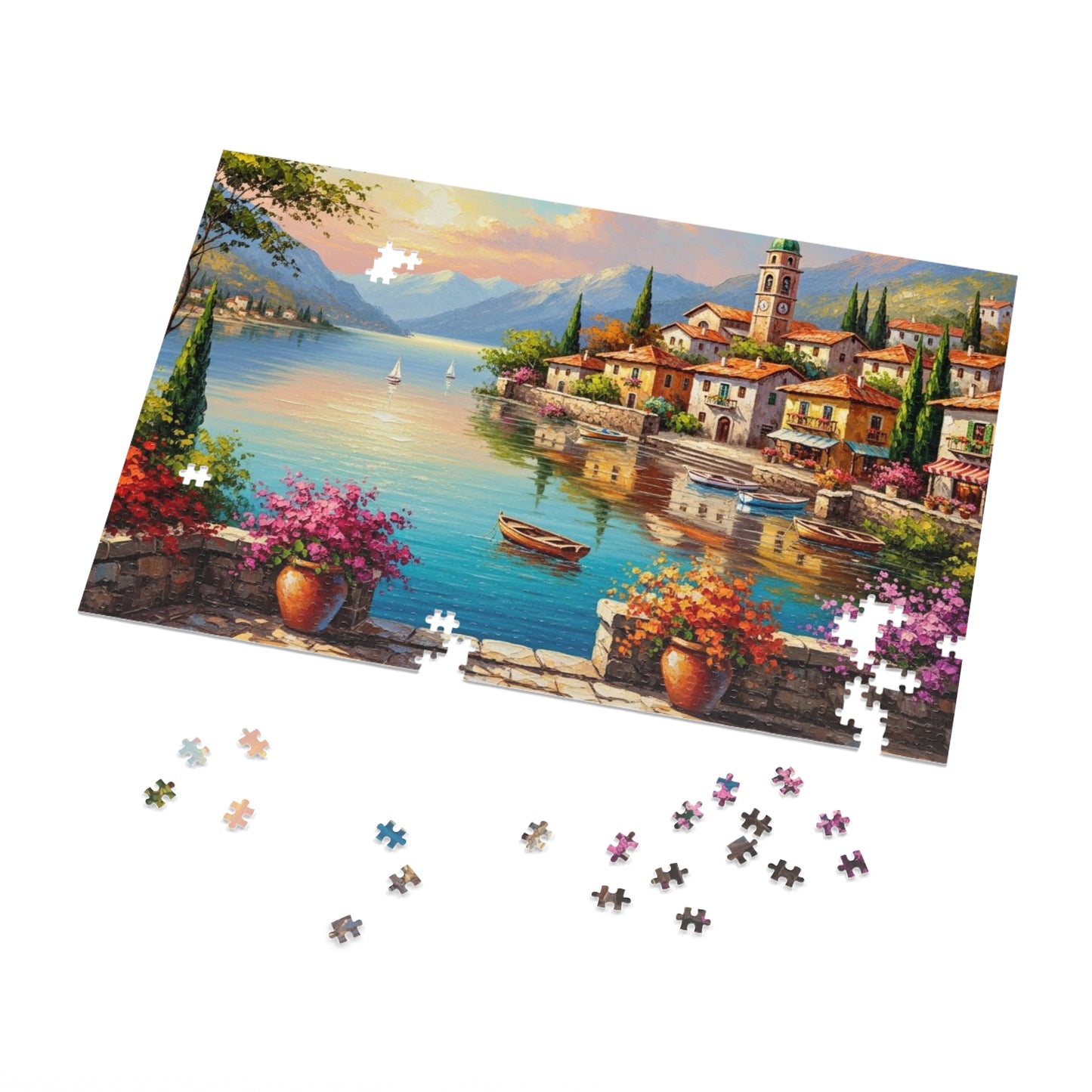 Mediterranean Lakeside Village Jigsaw Puzzle