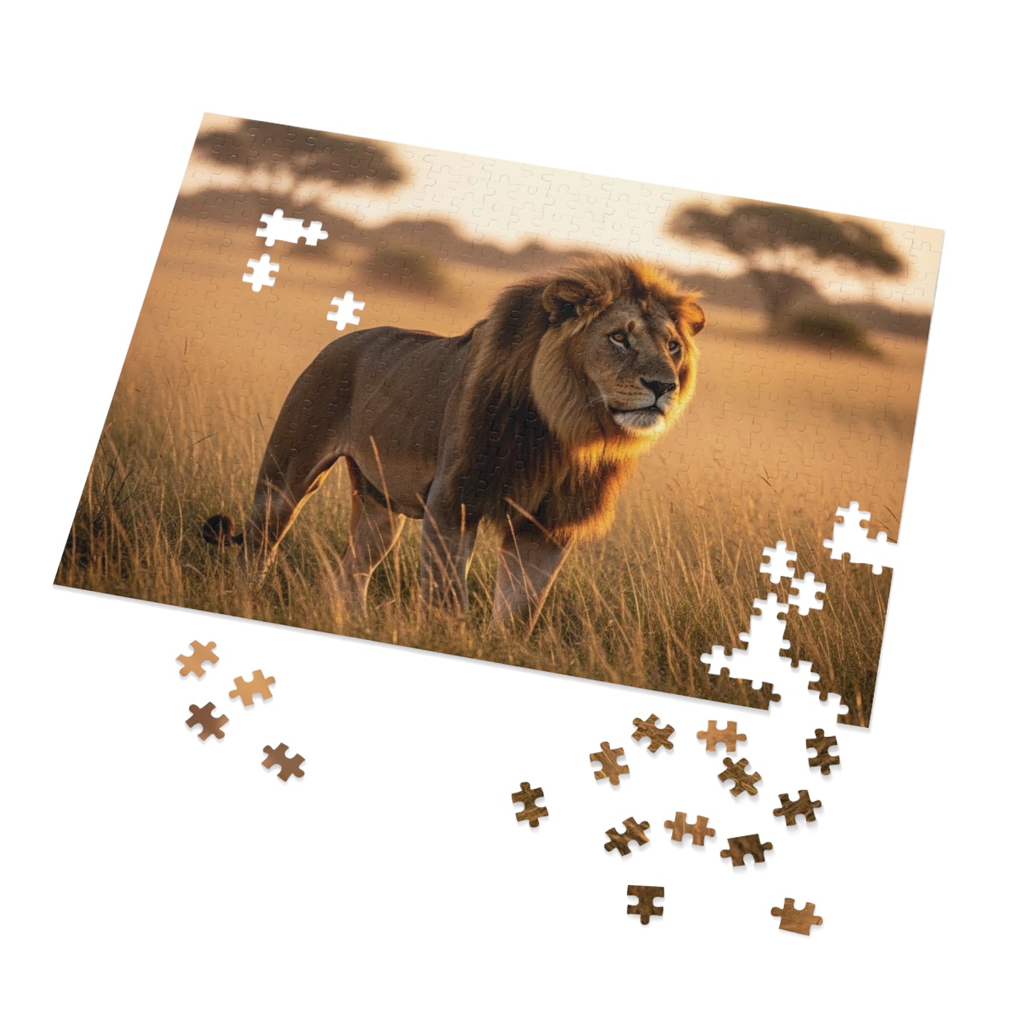 Lion in Golden Savanna Jigsaw Puzzle (with Tin)