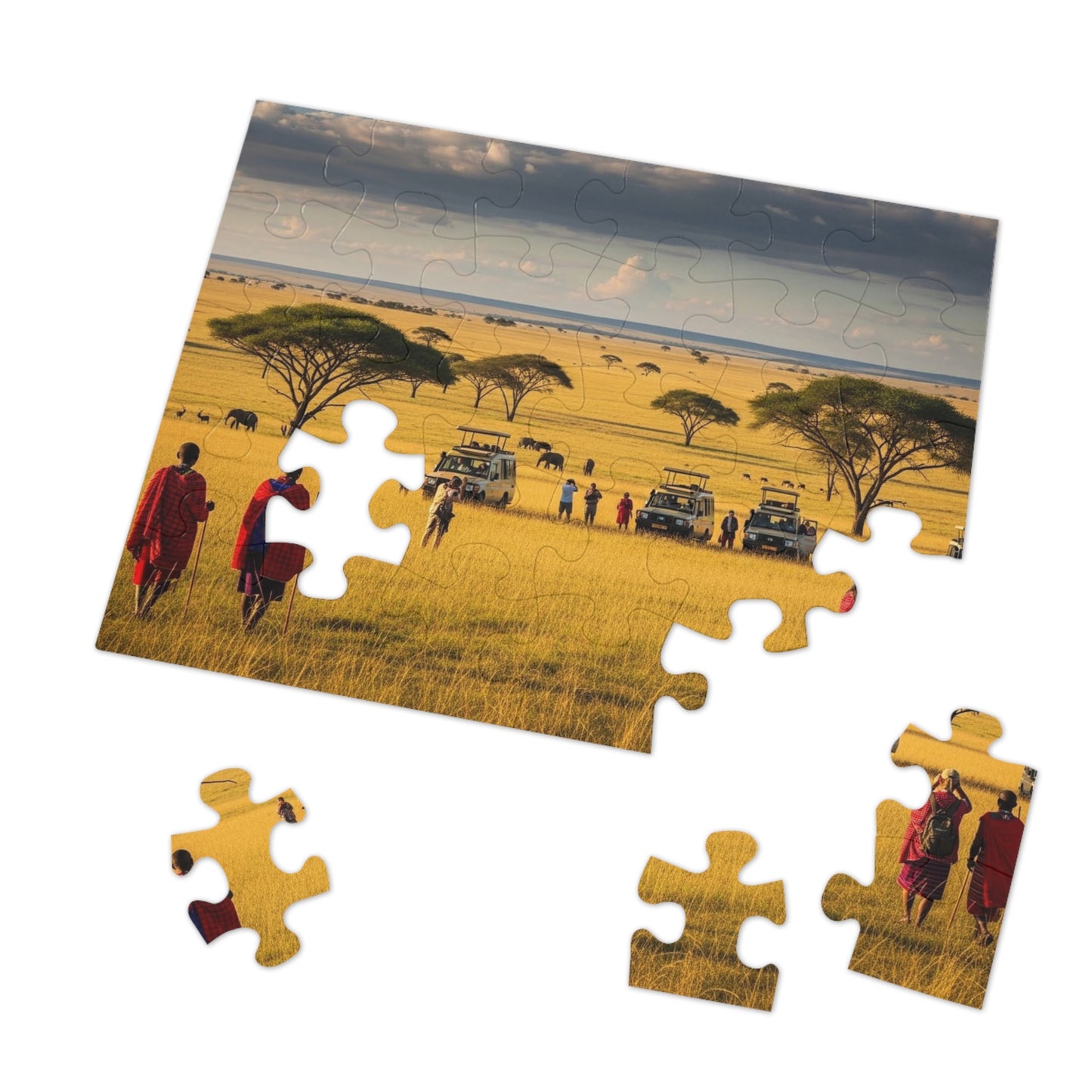 African Savanna Safari Jigsaw Puzzle 🦁 Golden Plains, Acacia Trees & Wildlife Adventure Scene