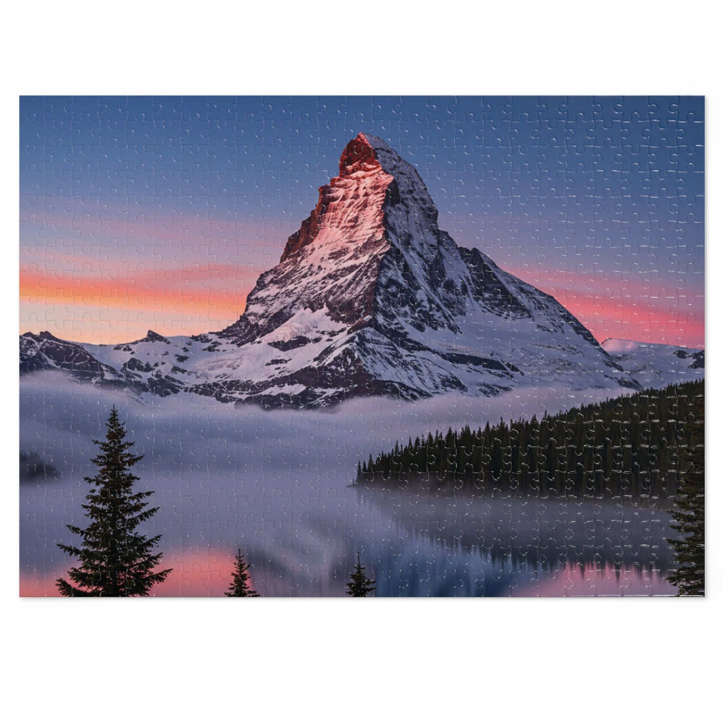 110, 252, 500, 1000, 2000, Snowy Mountain Peak Jigsaw Puzzle –  Alpine Majesty & Mirror Lake Sunset Scene, Scenic Nature Puzzle in Gift Tin (252–2000 Pieces)