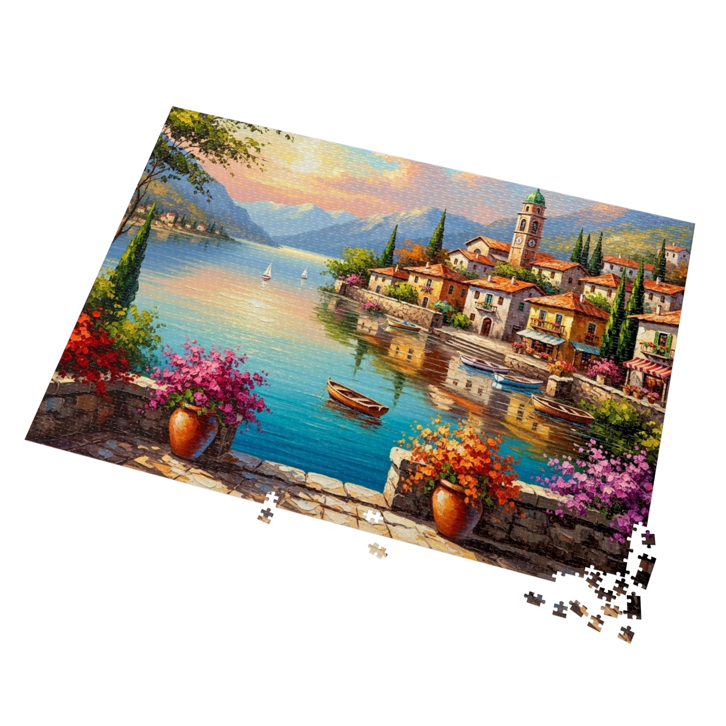 Mediterranean Lakeside Village Jigsaw Puzzle