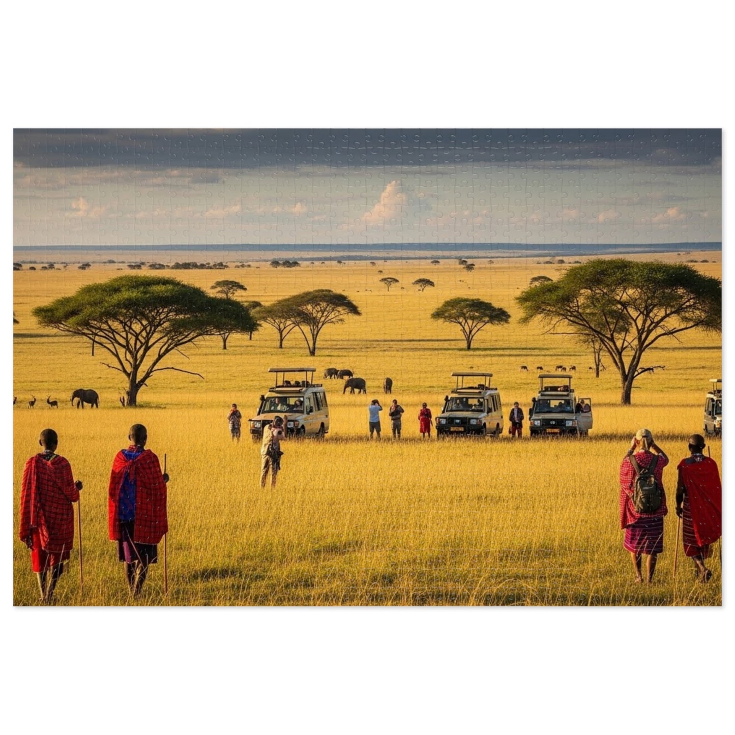 African Savanna Safari Jigsaw Puzzle 🦁 Golden Plains, Acacia Trees & Wildlife Adventure Scene