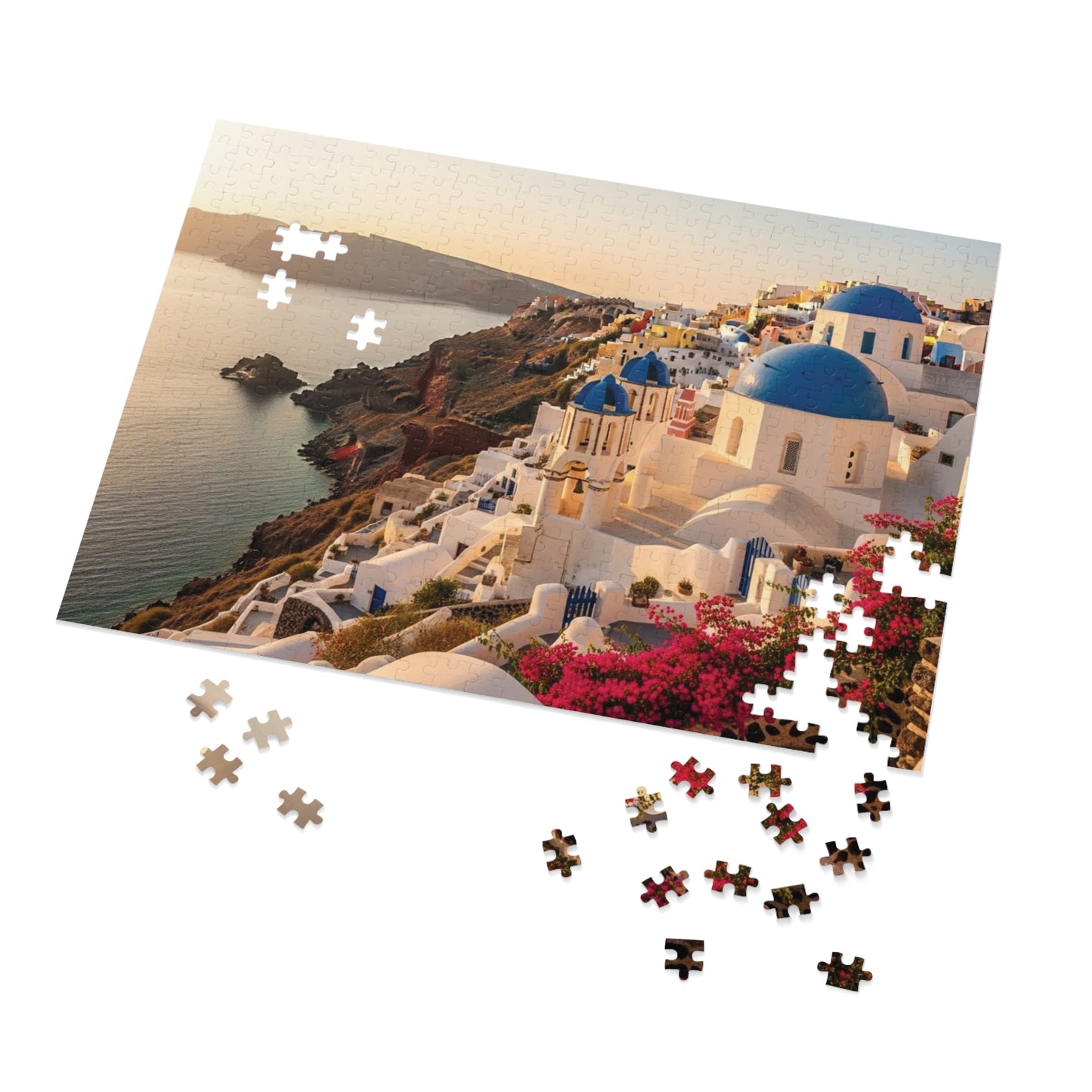 Santorini Sunset Cliffside Jigsaw Puzzle ☀️ Blue Domes Over the Aegean Sea
