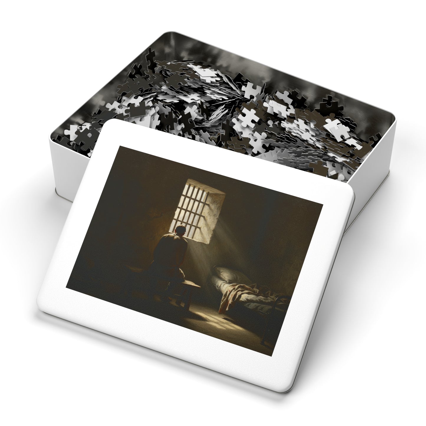 110, 252, 500, 1000, 2000 Contemplative Jigsaw Puzzle, Solitary Prison Cell Jigsaw Puzzle, Lonely Reflection Puzzle, Dark Prison Room Jigsaw