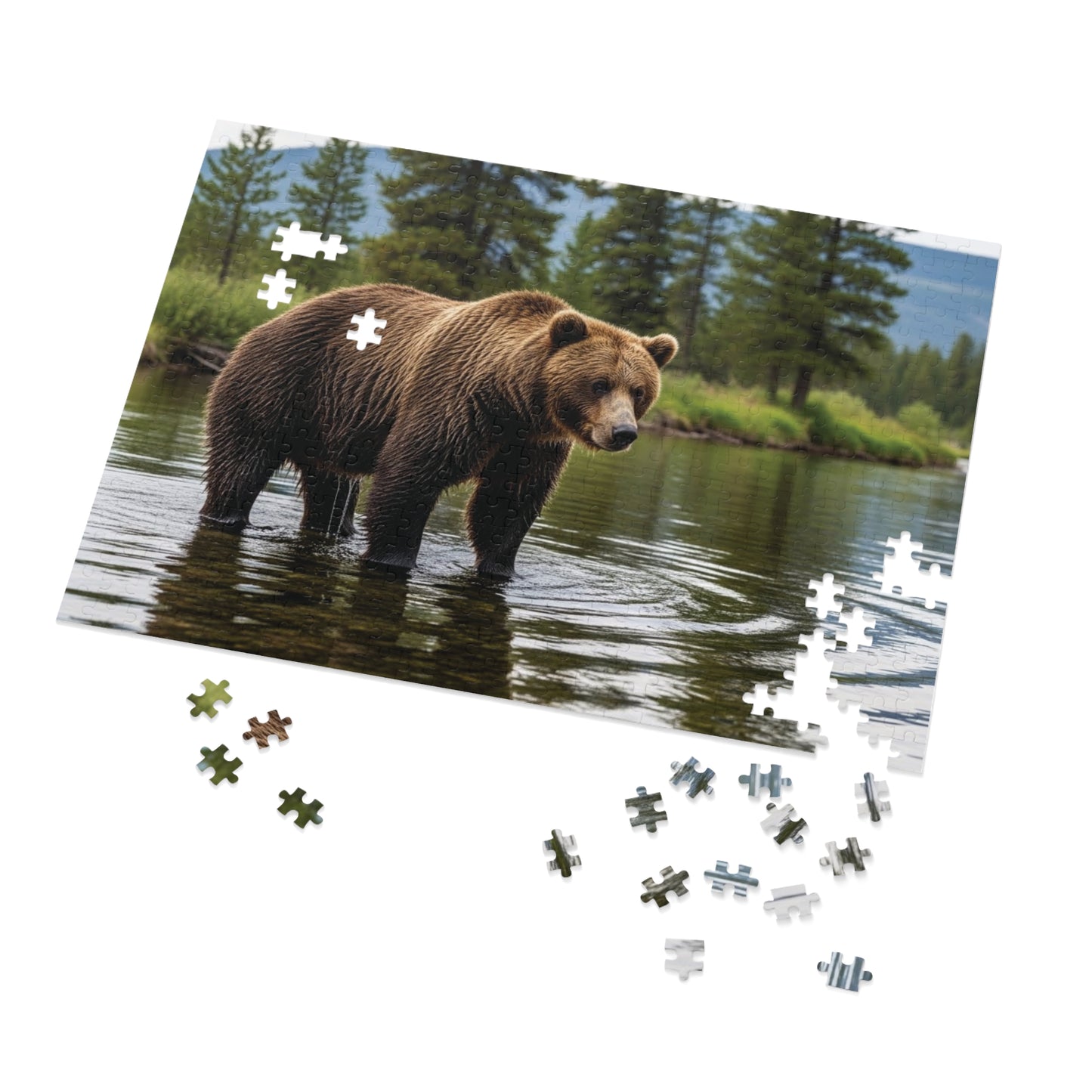 Brown Bear River Jigsaw Puzzle Majestic Wilderness Wildlife Nature Art