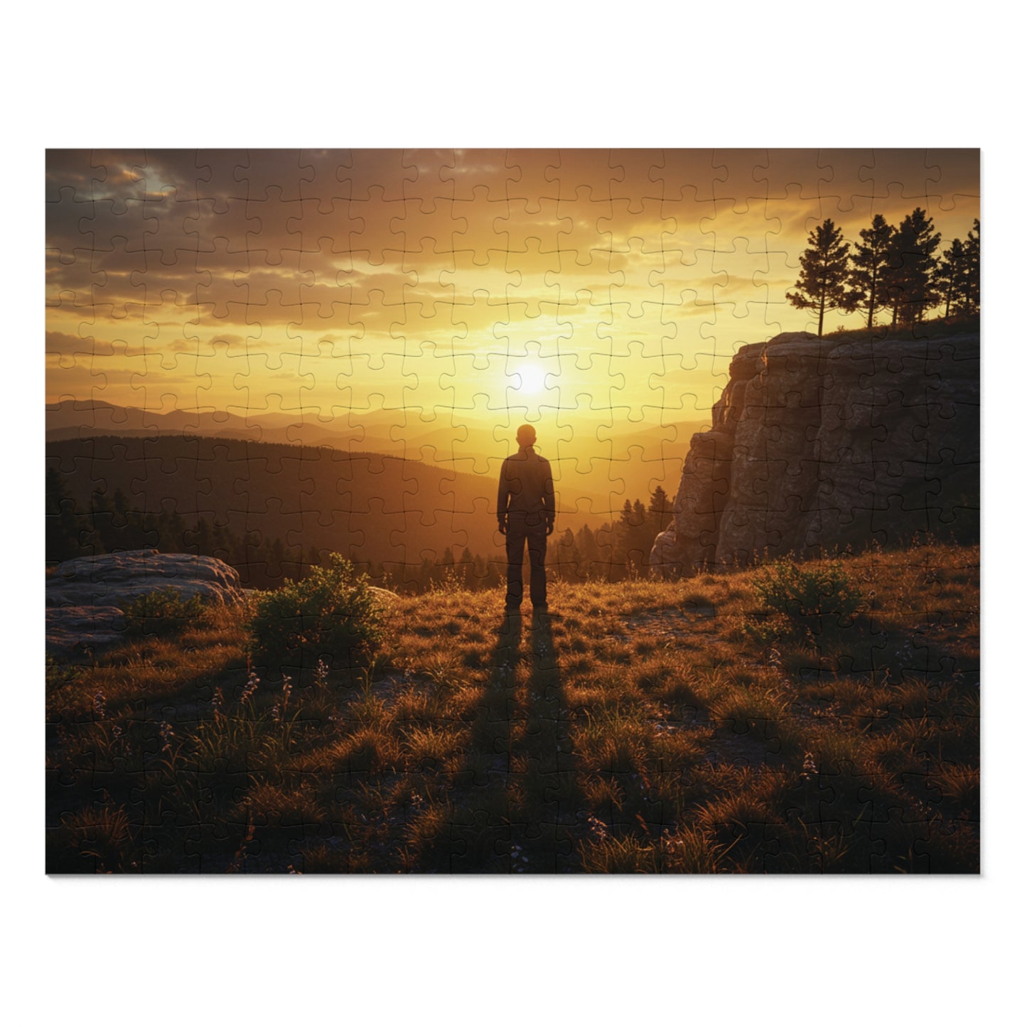 252, 500, 1000, 2000 Jigsaw Puzzle| Golden Hour Reflection | Sunset Overlook | Solitary Figure in Nature | Mountain Ridge Glow Jigsaw Puzzle | Scenic Jigsaw Puzzle with Vintage Tin