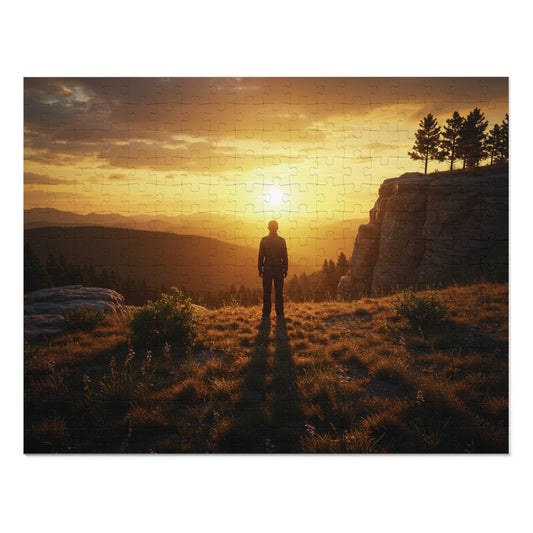 252, 500, 1000, 2000 Jigsaw Puzzle| Golden Hour Reflection | Sunset Overlook | Solitary Figure in Nature | Mountain Ridge Glow Jigsaw Puzzle | Scenic Jigsaw Puzzle with Vintage Tin