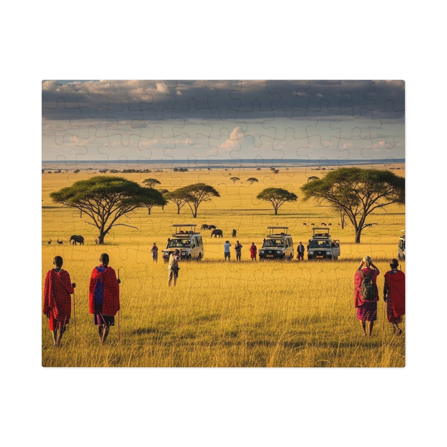 African Savanna Safari Jigsaw Puzzle 🦁 Golden Plains, Acacia Trees & Wildlife Adventure Scene