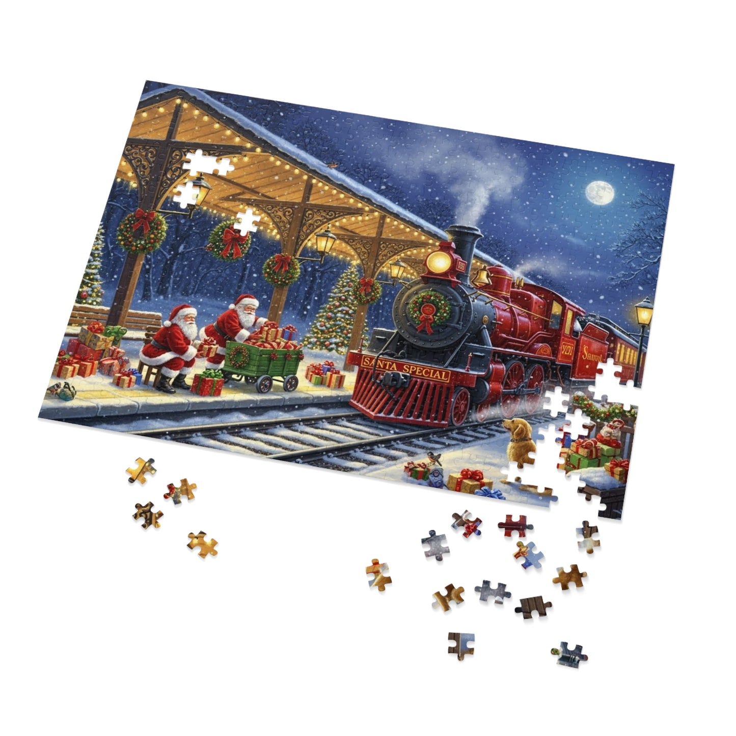 Santa Special Christmas Train Jigsaw Puzzle Magical Winter Night Scene